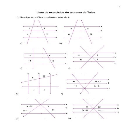 Lista de Exercícios - Teorema de Tales | PDF