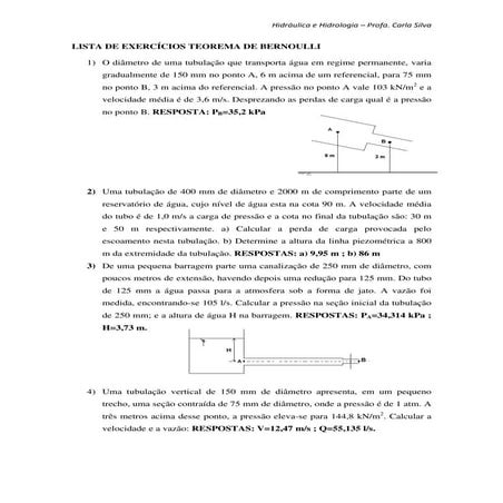 Lista de exercicios teorema de bernoulli