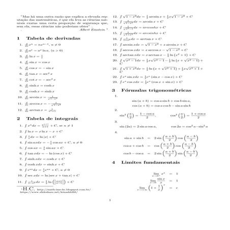 Lista de derivadas e integrais