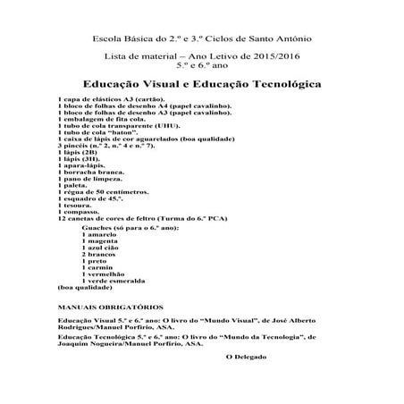 Lista de mateial de evt   2º ciclo