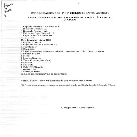 Lista de material 3ºciclo