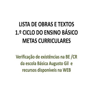 Lista de obras e textos 1ciclo
