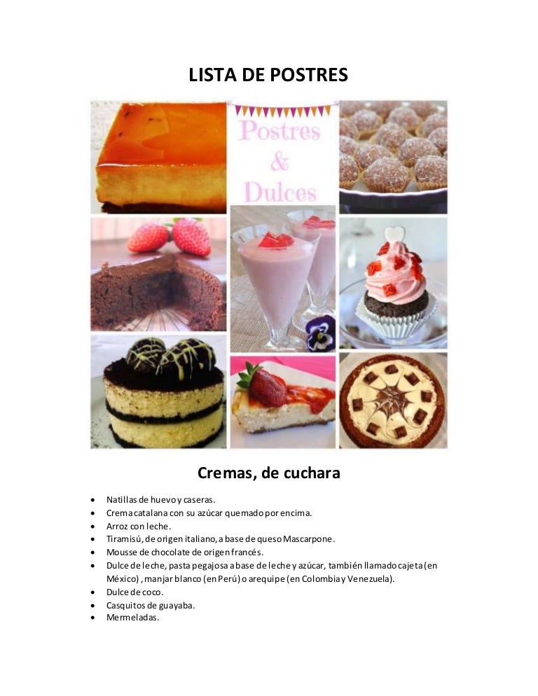 Lista de postres Lista de postres