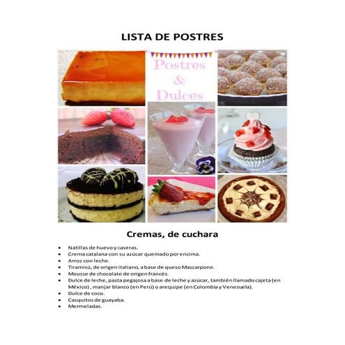 Lista de postres | DOCX