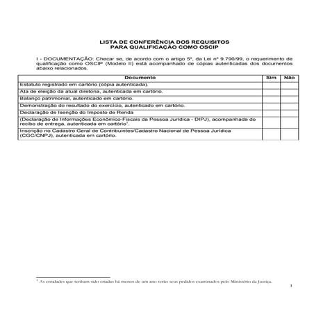 Lista de requisitos oscip