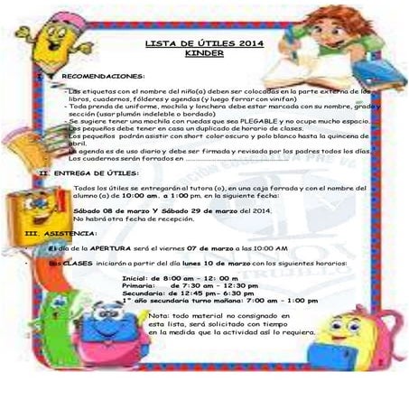 Lista de utiles. kinder
