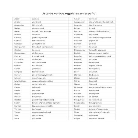 Lista de verbos regulares en español | DOCX