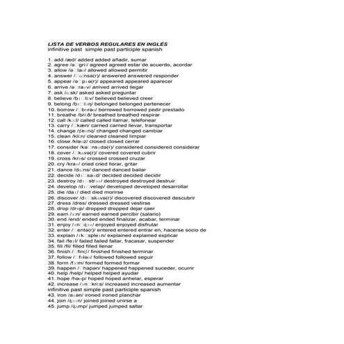 Lista de verbos regulares en inglés