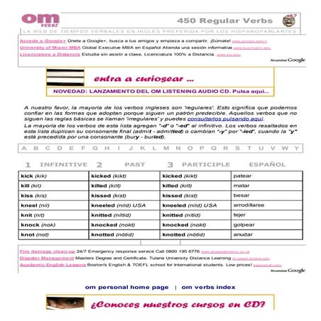 Lista de verbos regulares, regular verb list, pasado de los verbos, past of v...