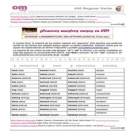 Lista de verbos regulares, regular verb list, pasado de los verbos, past of v...