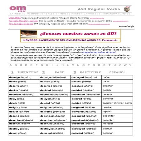 Lista de verbos regulares, regular verb list, pasado de los verbos, past of v...