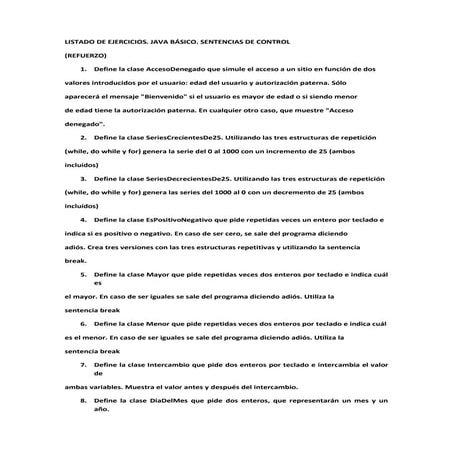 Listado de ejercicios java estructuras control (II) | PDF