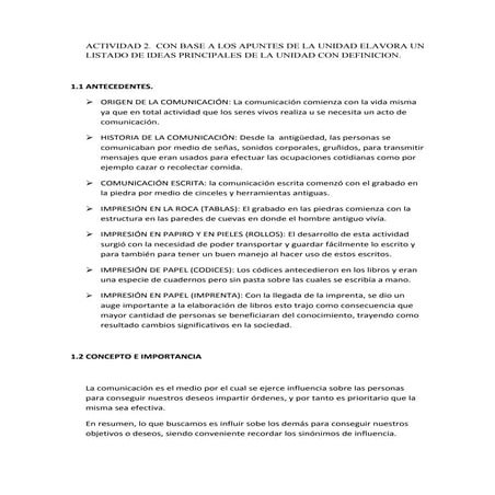 Listado de ideas principales