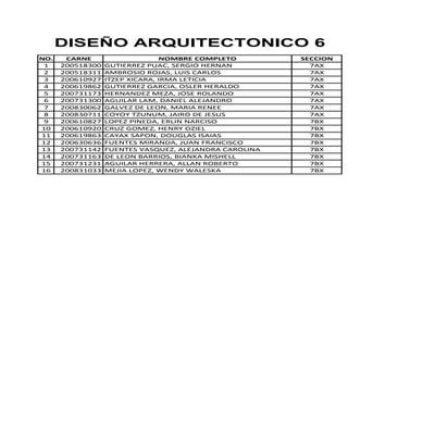 Listado Diseño Arq. 6 al 8