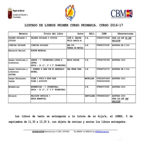 Listado libros primer tramo