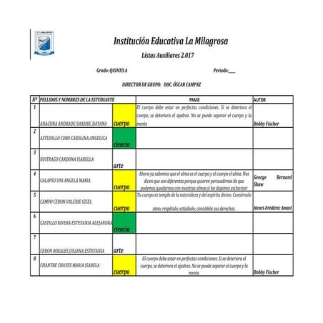 Listados  escritura 5 a