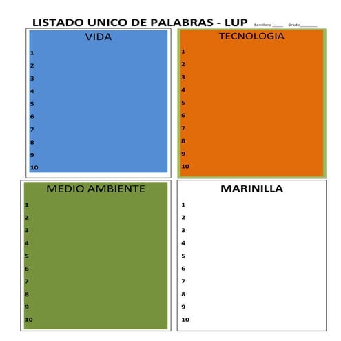 Listado unico de palabras