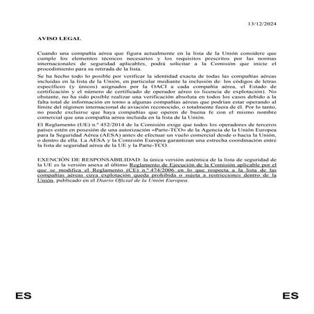 Lista negra de las aerolíneas de la Unión Europea 2024