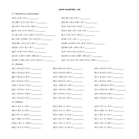 Lista Plantão 03 - 7º ano