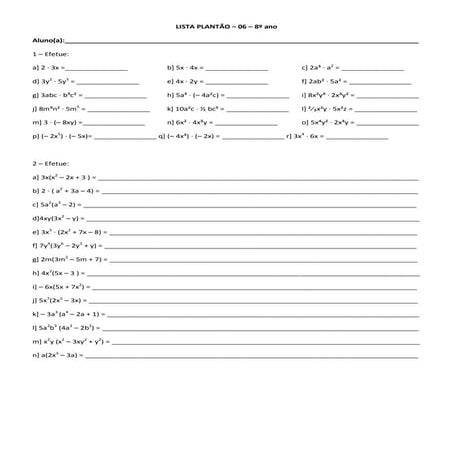 Lista plantão 06   8º ano