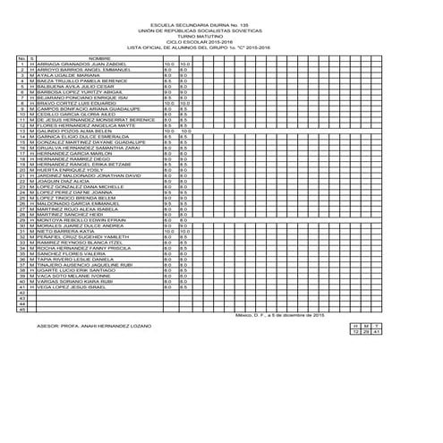 Listas calificaciones 1° c 2do bimestre