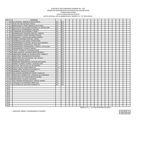 Listas calificaciones 1° e 2do bimestre