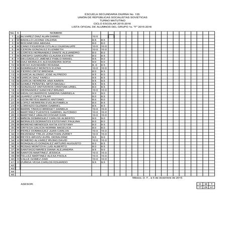 Listas calificaciones 1° f 2do bimestre