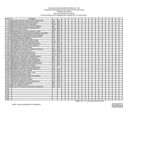 Listas calificaciones 2° c 2do bimestre