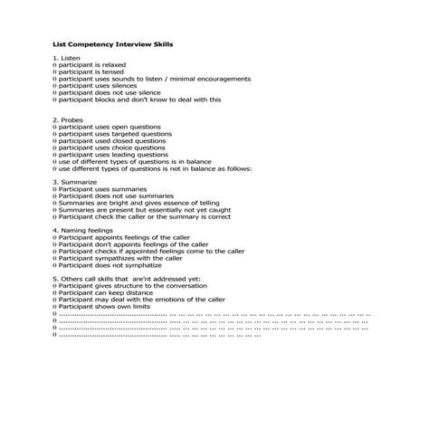 List competency interview skills
