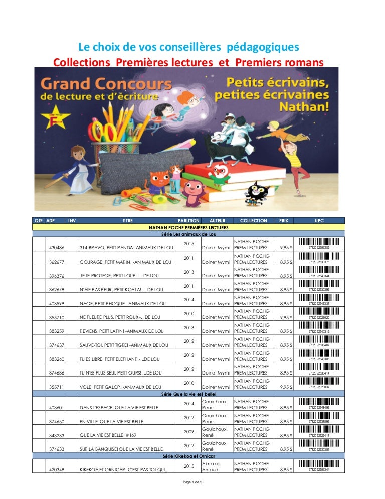 Liste des livres sélectionnés. Collections Premières lectures et Pr…