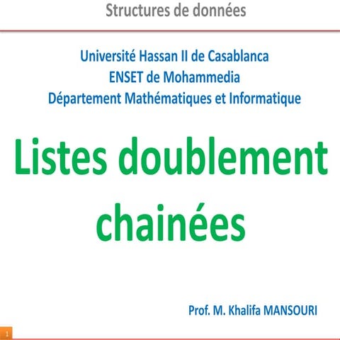 Cours les Listes doublement chainées Prof. KHALIFA MANSOURI 