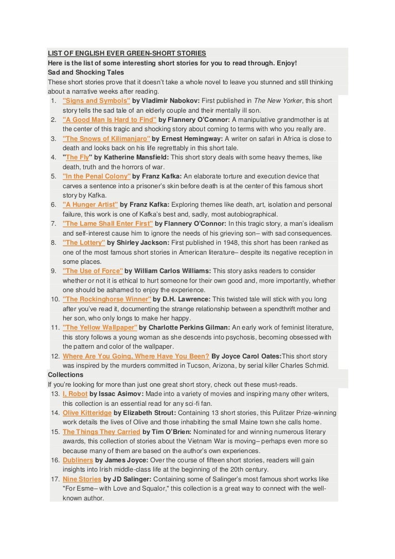 List English Short Stories Join us in writing about life. list english short stories