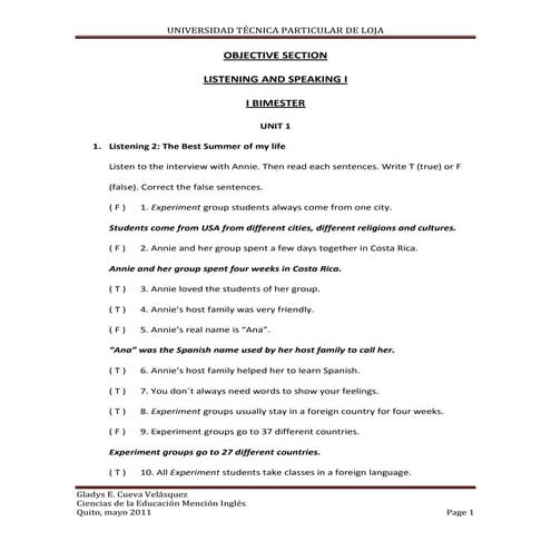 Listening and speaking i | DOCX