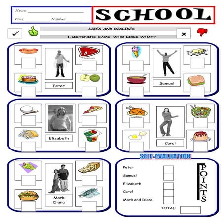 Likes and dislikes- food: Listening activity