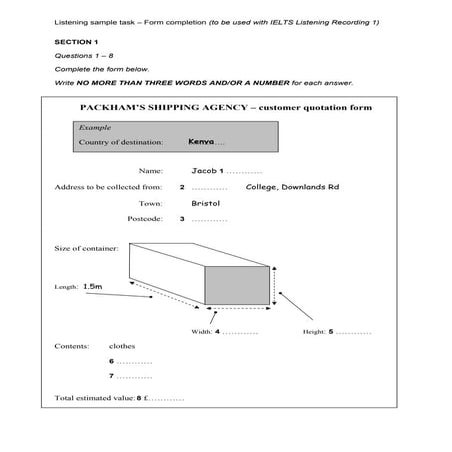 Listening sample task form completion | PDF