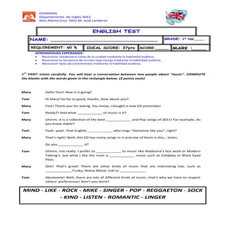 Listening Test Module 2 Unit III Entertainment