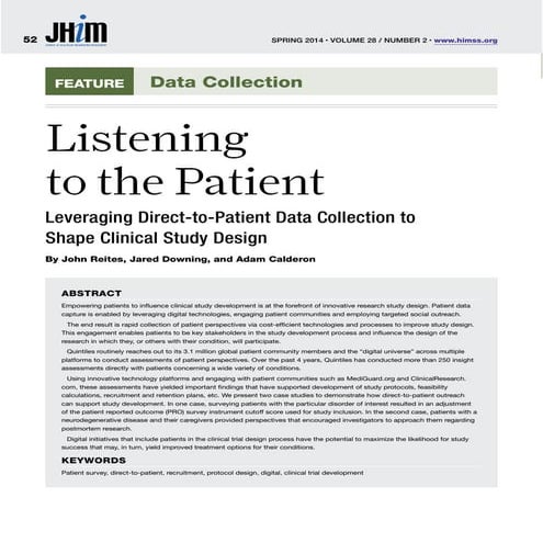 Listening to the Patient - Leveraging Direct-to-Patient Data Collection to Sh...