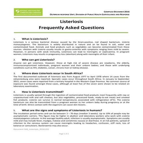 Listeriosis frequently asked questions | PDF