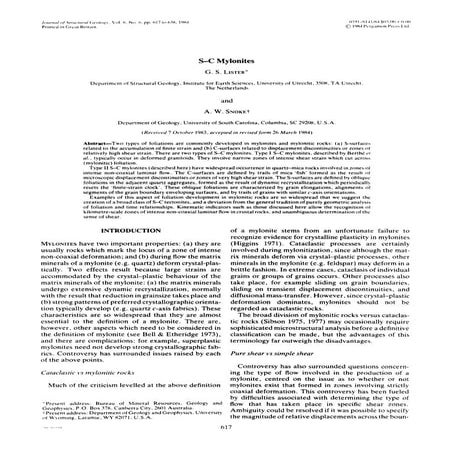 Lister & snoke 1984 s c mylonites
