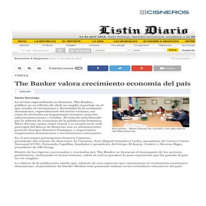 Listín Diario. The Banker valora crecimiento economía del país.