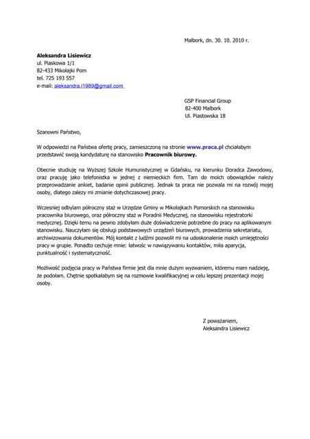 List Motywacyjny Prezentacja