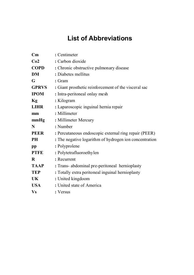list of abbreviations of the work