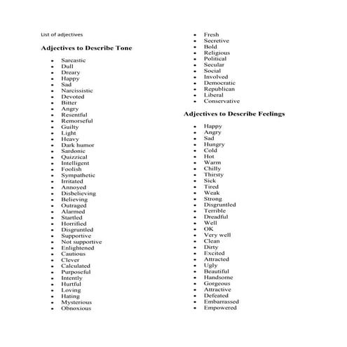 List of adjectives | DOCX