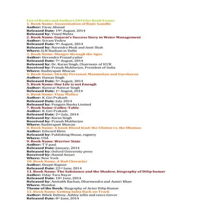 List of books and authors 2014 for bank exams