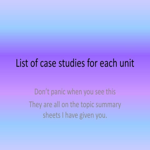 List of case studies for each unit
