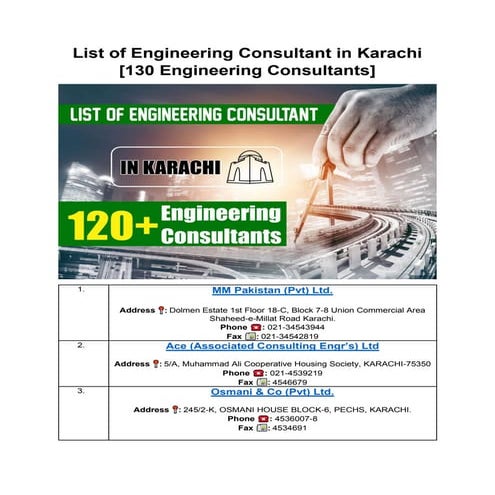 List of engineering consultant in karachi