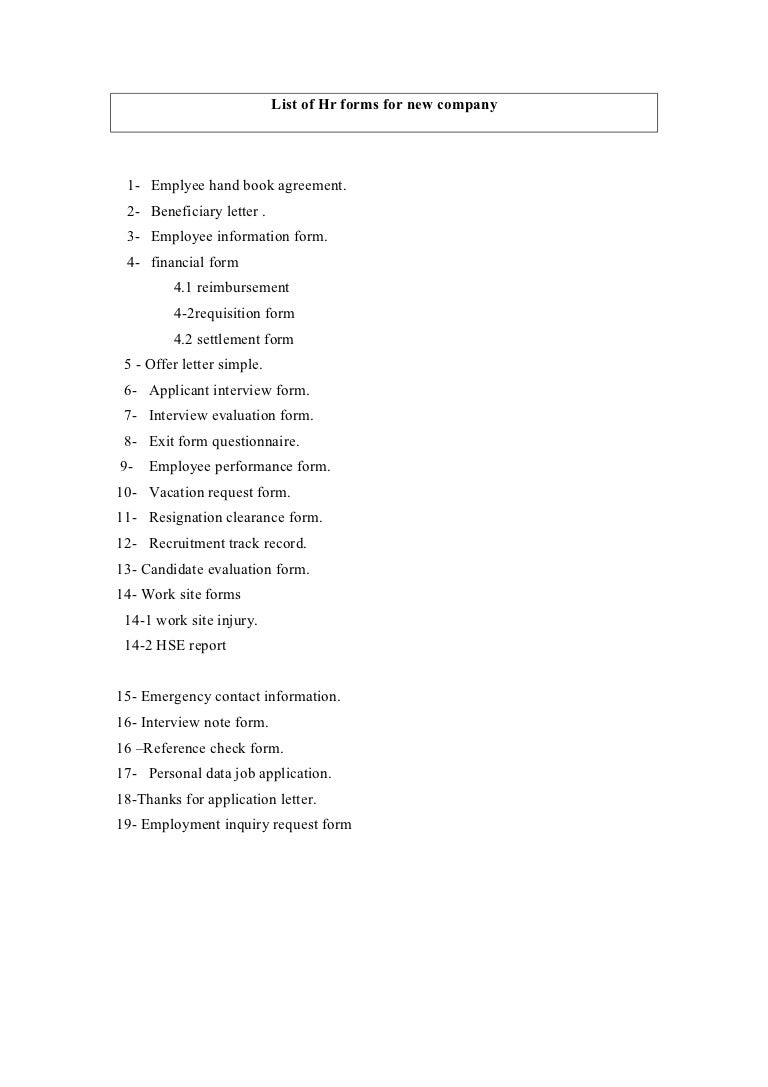 list-of-hr-forms-for-new-company
