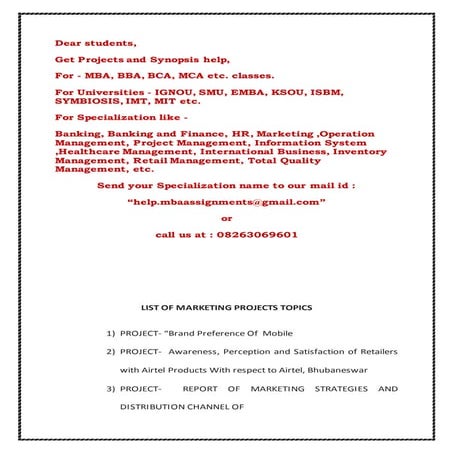 List of marketing projects topics