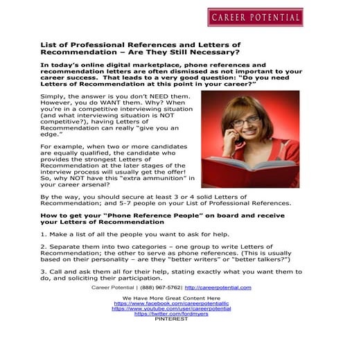 List of Professional References and Letters of Recommendation