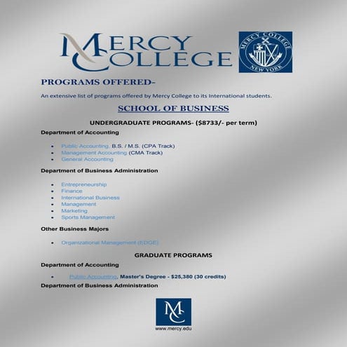 Mercy college List of programs | PDF